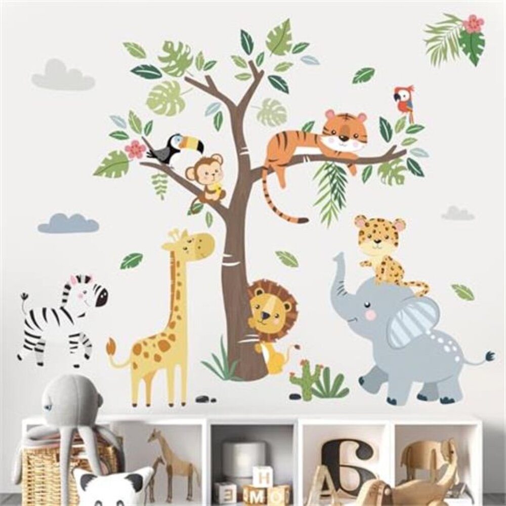 Jungle Animals Wall Decals Safari Nursery Elephant Giraffe Lion